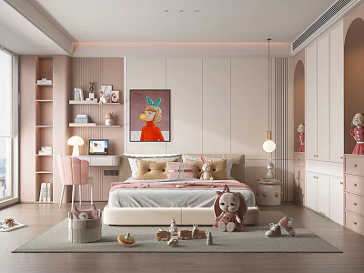 Modern Cozy Children's Bedroom With Plush Toys 3d model