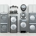 Modern Front Load Washing Machines Featuring Storage Cabinets And Various Designs 3d model