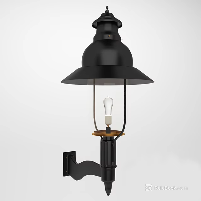 Black Metal Wall Sconce With Modern Lantern Style Shade And Visible Bulb 3d model 