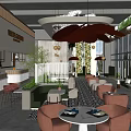 Stylish Restaurant Interior With Hanging Plants Flower Shaped Pendant Lights And Cozy Dining Chairs