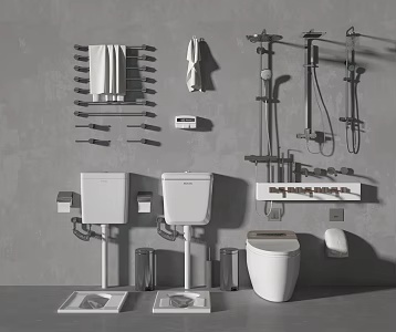 Toilet Public Toilet Bathroom Hotel Toilet Bath Cabinet Bathtub Washbasin Toilet Cover Wash Basin Flusher Water Pipe 3d model
