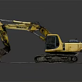 Komatsu Yellow Excavator With Tracks And Bucket On Display Platform