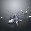 Modern Gray Helicopter 3D Model With Multiple Rotors And Orange Details