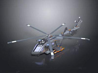 Modern Gray Helicopter 3D Model With Multiple Rotors And Orange Details 3d model