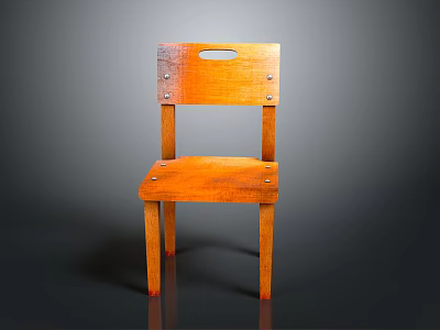 Wooden Orange Home Furniture Chair With Simple Design And Round Hole Backrest 3d model