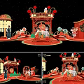 Traditional Chinese Wedding Scene With Red Sedan Chair Bride Groom And Decorative Lanterns