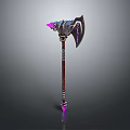 3D Rendered Battle Axe With Purple Glowing Accents And Metallic Handle Design
