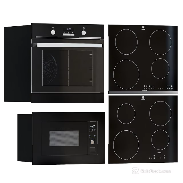 Modern Black Kitchen Appliances Set Including Oven Microwave And Electric Hobs 3d model 