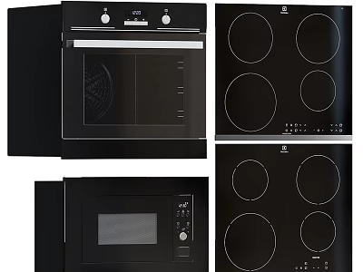 Modern Black Kitchen Appliances Set Including Oven Microwave And Electric Hobs 3d model
