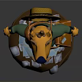 Game Movie Character Yellow Animal Wearing Hat Green Coat Brown Bag Standing On Ice Base
