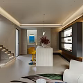 Modern Lounge With Bar Counter Yellow Stools And Wine Shelves