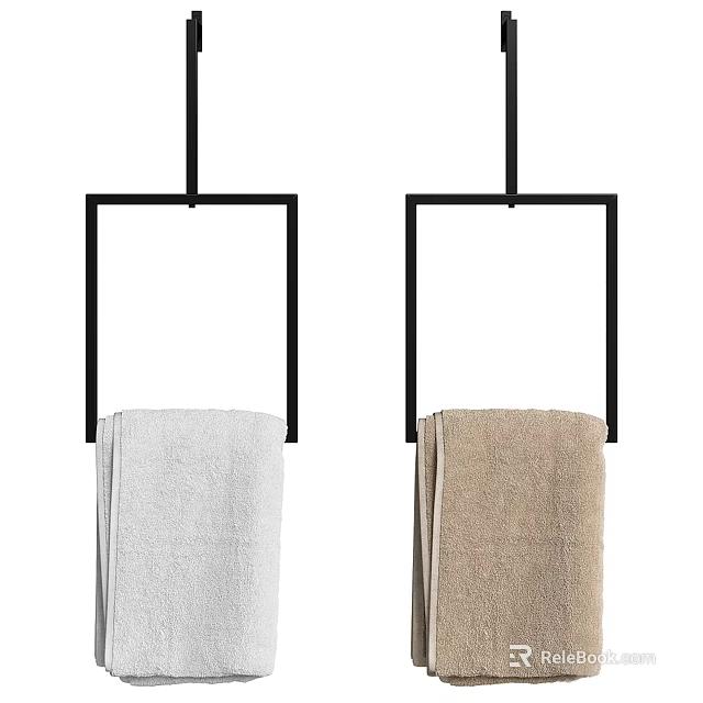 White And Beige Towels Hanging On Black Square Towel Racks For Home Use 3d model 