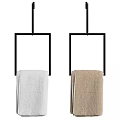 White And Beige Towels Hanging On Black Square Towel Racks For Home Use