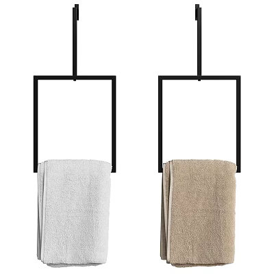White And Beige Towels Hanging On Black Square Towel Racks For Home Use 3d model
