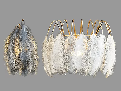 Modern Wall Lamp With Gold Frame And Gray White Feather Decoration 3d model