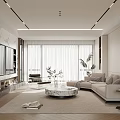 Modern Living Room Interior With Beige Sofa Marble Coffee Table And Floor To Ceiling Windows