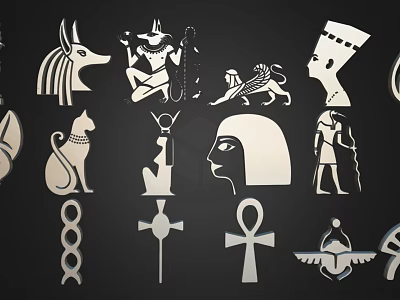 Egyptian Themed Hanging Pendants Featuring Anubis Sphinx Nefertiti Cat And Ankh Symbols 3d model