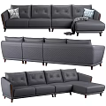 Gray Leather Sectional Sofa With Decorative Pillows Throw Blanket And Wooden Legs