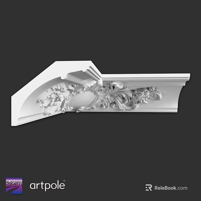 White Decorative Architectural Component With Intricate Floral Carvings And Ornate Design 3d model 