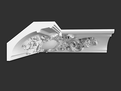 White Decorative Architectural Component With Intricate Floral Carvings And Ornate Design 3d model