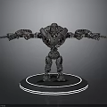 Detailed Mechanical Robot Figure With Complex Design On Illuminated Circular Base