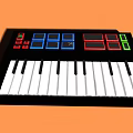 Colorful Electronic Keyboard With Red Blue Green Black Buttons White Black Keys On Orange Background