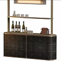 Modern Wine Cabinet with Metal Frame Shelves Lighting and Wine Bottles