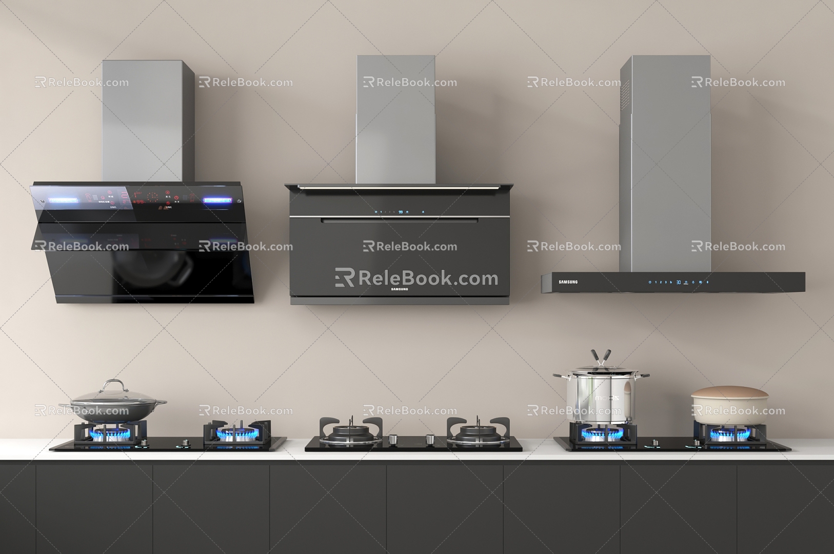 Modern Range Hood Gas Stove 3d model