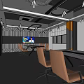 Modern Conference Room Interior With White Tables Brown Rolling Chairs Modern Lighting And Display Screen