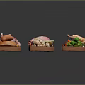 Raw Chicken Pieces and Whole Chicken on Wooden Cutting Boards with Fresh Vegetables and Nuts