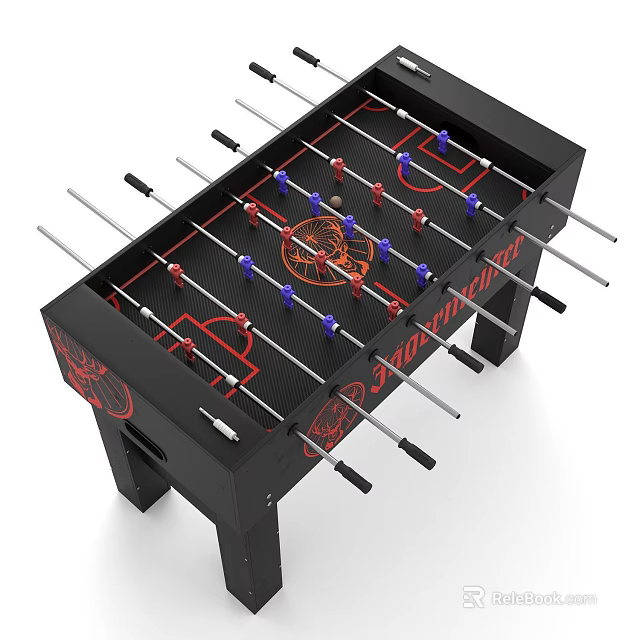 Recreational Foosball Table With Black Frame Red Blue Players Metal Rods For Indoor Fun 3d model 