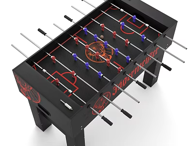 Recreational Foosball Table With Black Frame Red Blue Players Metal Rods For Indoor Fun 3d model