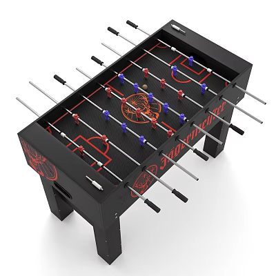Recreational Foosball Table With Black Frame Red Blue Players Metal Rods For Indoor Fun 3d model