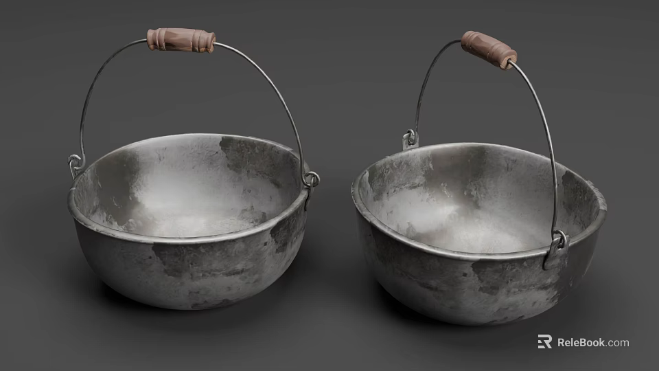 Modern Kitchen Cabinets Featuring Vintage Metal Buckets With Wooden Handles 3d model 