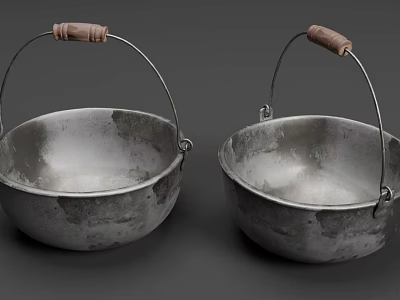 Modern Kitchen Cabinets Featuring Vintage Metal Buckets With Wooden Handles 3d model