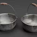 Modern Kitchen Cabinets Featuring Vintage Metal Buckets With Wooden Handles