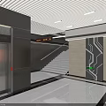 Spacious Subway Station Corridor With Red Billboards Exit Signs Shiny Floor And Modern Ceiling Design