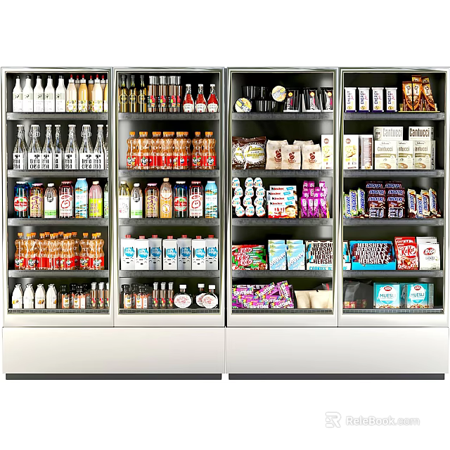 Retail Display Shelves Stocked With Various Beverages Snacks And Packaged Products 3d model 