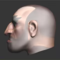 3D Male Head Model With Bald Head Thick Black Eyebrows Blue Eyes And Serious Expression