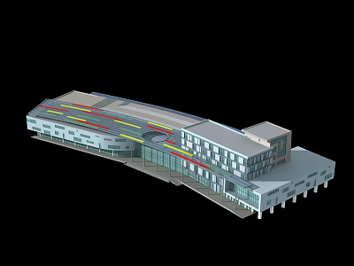 Modern Architectural Building Design With Colorful Roof Glass Facade And Multi Floor Structure 3d model
