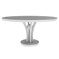 Round Modern Dining Table With Wooden Top And Metal Base 3d model