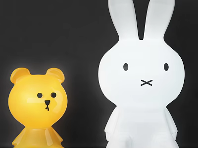 Cute Animal Shaped Table Lamps Yellow Bear And White Rabbit Design For Kids Room 3d model