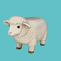 Cute Sheep Shaped Stool With White Plush Fabric And Wooden Legs