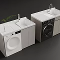 Modern Washing Machine Design in White and Dark Gray with Sink Faucet and Cabinet