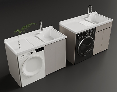 Modern Balcony Washing Machine Cabinet Washing Machine All-in-One Basin 3d model