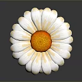 White Daisy Flower With Yellow Center And Green Stem On Gray Background