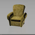 Yellow Floral Pattern Upholstered Armchair With Classic Design For Living Room Furniture