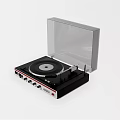 Headphone Speaker Black Vinyl Turntable with Transparent Cover and Control Knobs 3d model