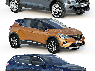 Modern SUV Cars With Grey Orange Blue Exterior And Sleek Design Features 3d model