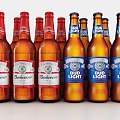 Budweiser And Bud Light Brown Beer Bottles Arranged In Row